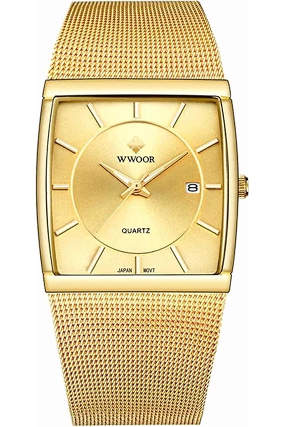 Men's Analog Quartz Wrist Watch, Ultra Thin Rectangular Luminous Dial Date Milanese Stainless Steel Mesh Band