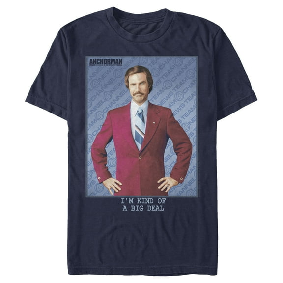 Men's Anchorman Ron Burgundy Big Deal  Graphic Tee Navy Blue 2X Large