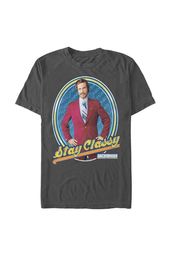 Men's Anchorman Ron Burgundy Stay Classy Graphic Tee Charcoal Small
