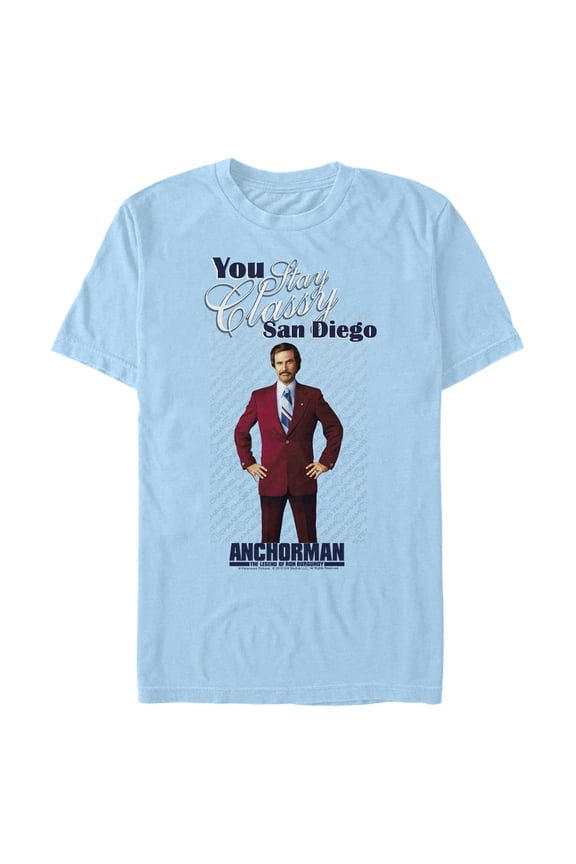 Men's Anchorman Stay Classy Ron Graphic Tee Light Blue X Large