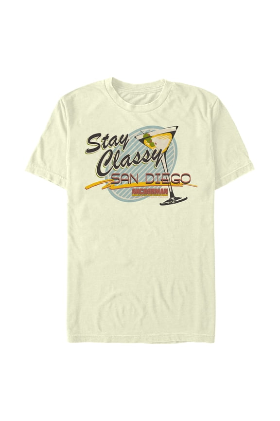 Men's Anchorman Stay Classy San Diego Martini Graphic Tee Beige Medium