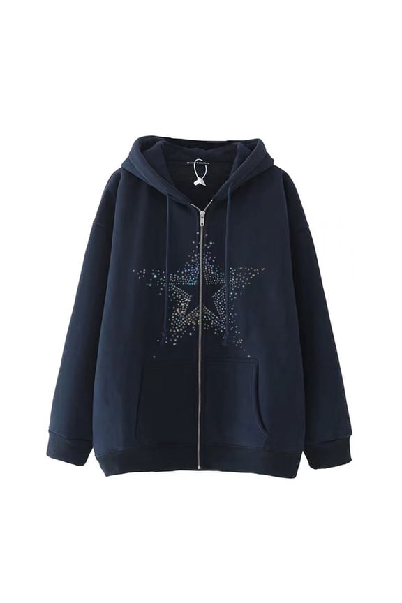 Men's And Women's Fall Winter Dark Wind Hop Goth Five Pointed Star Zipper Hoodie Men's And Women's Hoodies