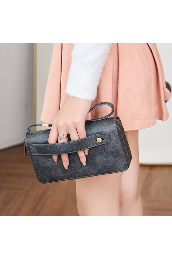 Men's And Women's Wallet With RFID Double Loose Leaf Short Solid Color Function Korean Vertical PU Wallet