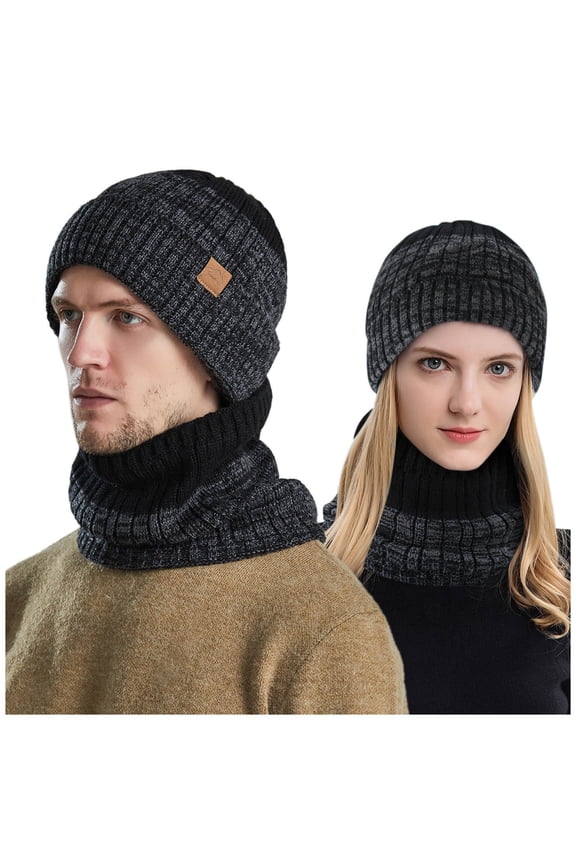 Men's And Women's Winter Knitted Fleece Windproof Hood Scarf Coif Winter Knit Hat Warm Hats For Adult