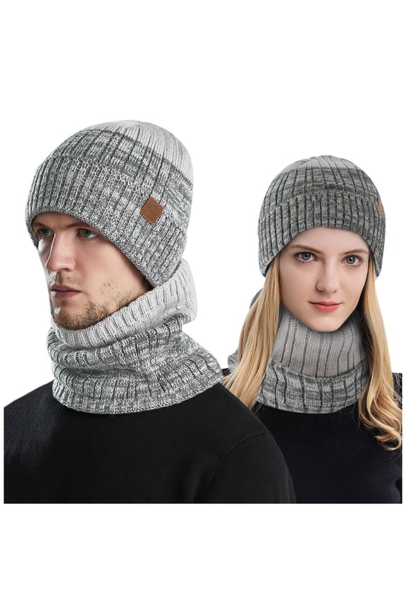 Men's And Women's Winter Knitted Fleece Windproof Hood Scarf Coif Winter Knit Hat Warm Hats For Adult