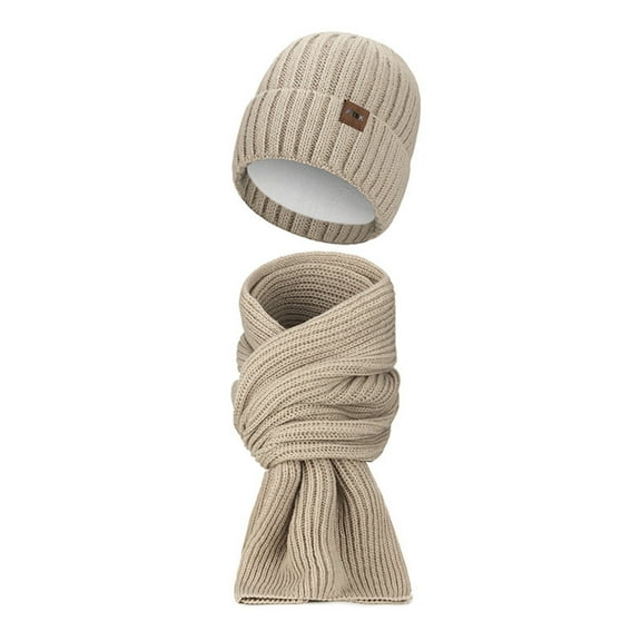 Men's And Women's Winter Plus Velvet Knitted Scarf Set Knitted Scarf Two Piece Set