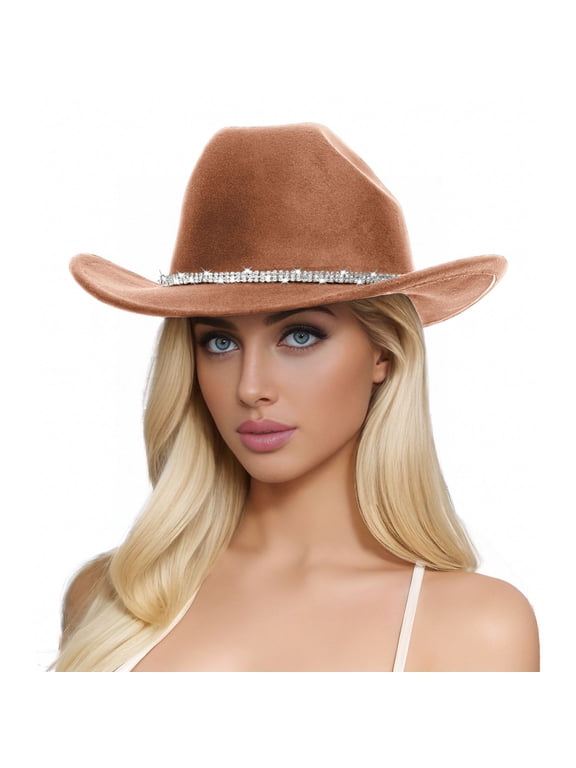 Men's And Women's Woolen Hats Western Cowboy Top Hat Three Of Rhinestones