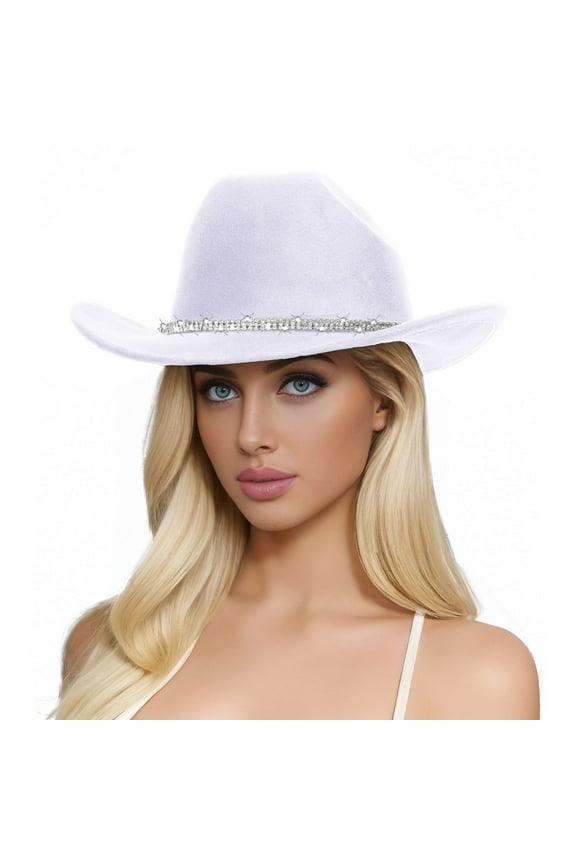 Men's And Women's Woolen Hats Western Cowboy Top Hat Three Of Rhinestones