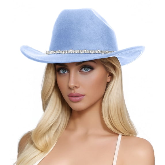 Men's And Women's Woolen Hats Western Cowboy Top Hat Three Of Rhinestones