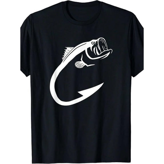 Men's Angler Bass Fish Hook Graphic T-Shirt Outdoor Fishing Hobby Top