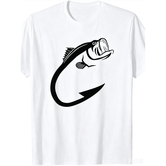 Men's Angler Bass Fish Hook Graphic T-Shirt Outdoor Fishing Hobby Top
