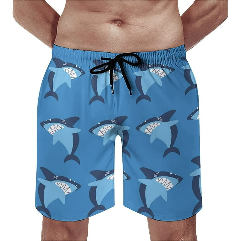 Quick Dry Swim Trunks, Blue Sharks Men's Swimwear