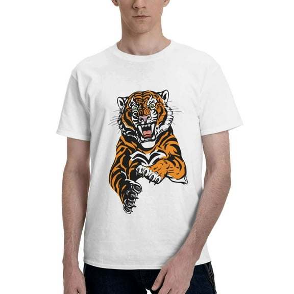 Men's Angry Tiger T-Shirt Premium 100% Cotton Short Sleeve T Shirt Tee Crew Neck Casual Tee Shirt Tops,White,3XL