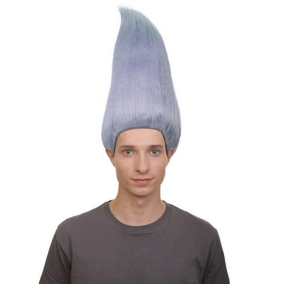 Men's Animated Silver & Grey Color Long-Length Troll Wig for Soft Synthetic Fiber, Ideal for Halloween and Anime Events