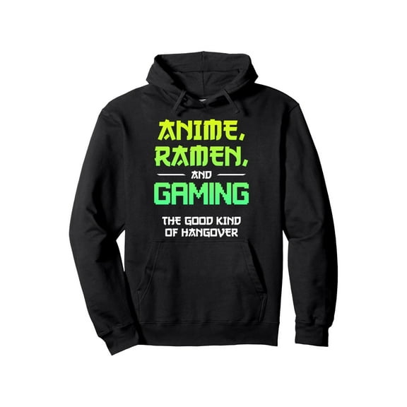 Men's Anime Ramen Gaming Hooded Sweatshirt with 3D Anime Text & Ramen Bowl Print, 60% Pullover Hoodie, Casual Gamer Sweater for Fall/Winter, Outdoor & for all-Season Comfortable Apparel