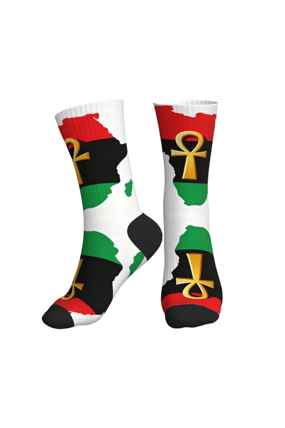 Men's Ankh African Colored Africa Novelty Athletic Socks Women's Digital Printing Funky Patterned Crew Socks