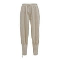 thumbnail image 1 of Men's Ankle Banded Pants Medieval Viking Navigator Costume Trousers Renaissance Pirate Pants Lace up Linen Pants Beige, 1 of 7
