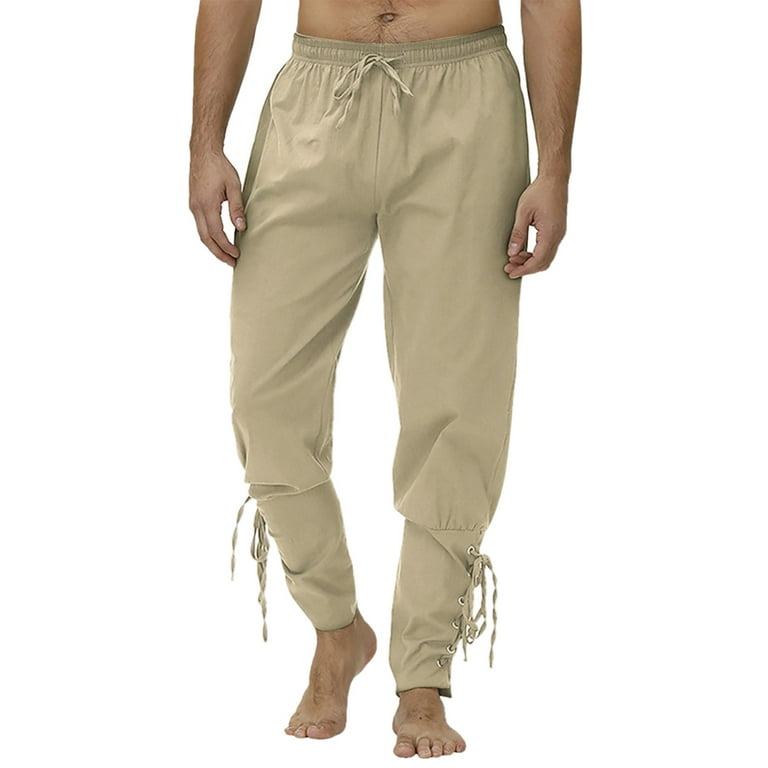 Men's Ankle Banded Pants With Drawstrings Solid Pants Tie 