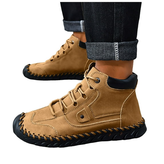 Men's Ankle Chukka Boots Non Slip Mens Casual Leather Shoes Lightweight Mid Top Loafers Walking Driving Work Booties for Male
