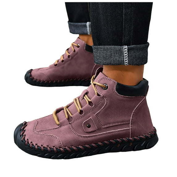 Men's Ankle Chukka Boots Non Slip Mens Casual Leather Shoes Lightweight Mid Top Loafers Walking Driving Work Booties for Male