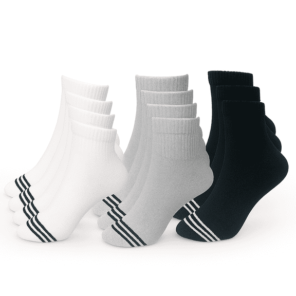 Men’s Cotton Ankle Socks Size 7-12 – 6 Pairs Black White Grey – Soft Breathable Casual Sports Work Everyday Socks
