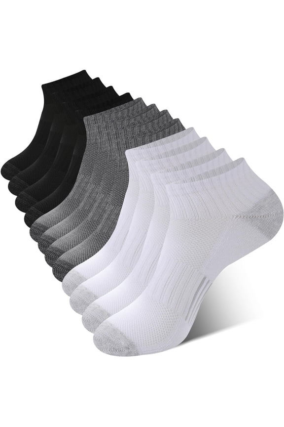 Men's Ankle Socks Athletic Low Cut Cushioned Wicking Running Arch Support Breathable 6 Pack