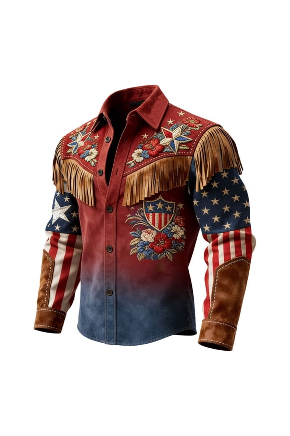 Men's Anniversary Western Leather Shirts Jacket,Fringes Long Sleeve Button Down Suede Shirts,Slim Fit Fringe Coat Top With Fringe Button Down Top For Cowboy/Navy/3XL