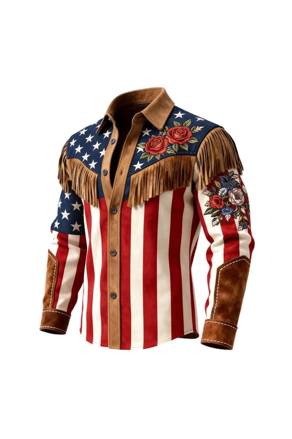 Men's Anniversary Western Leather Shirts Jacket,Fringes Long Sleeve Button Down Suede Shirts,Slim Fit Fringe Coat Top With Fringe Button Down Top For Cowboy/Red/M
