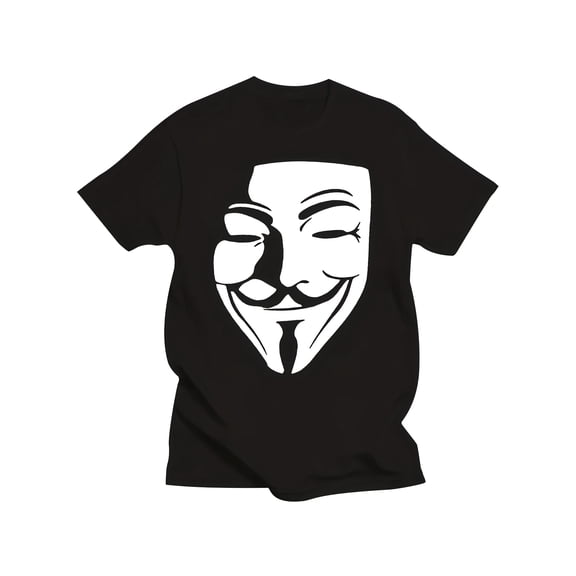 Men's Anonymous Vendetta Graphic T-Shirt - Black Cotton, Round Neck, Short Sleeve, Casual PC Hacker Style Tee, PLUS SIZE