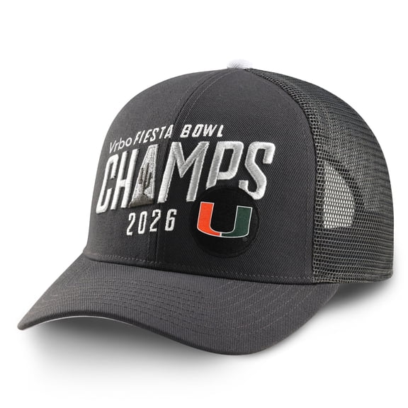 Men's Anthracite Miami Hurricanes College Football Playoff 2026 Fiesta Bowl Champions Locker Room Rise Adjustable Hat