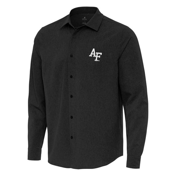 Men's Antigua Black Air Force Falcons Exposure Woven Long Sleeve Button-Up Shirt