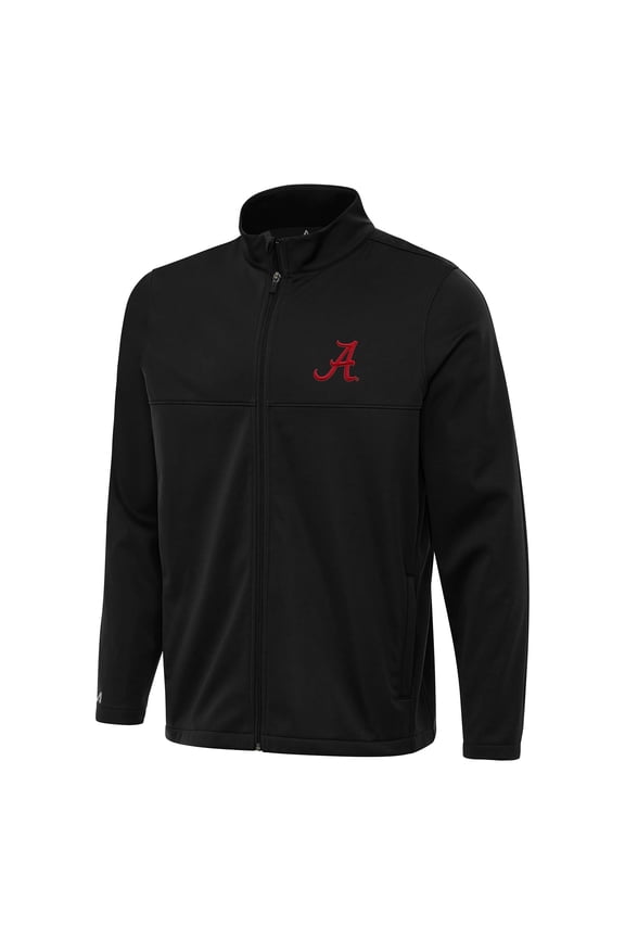 Men's Antigua Black Alabama Crimson Tide Links 2 Full-Zip Golf Jacket
