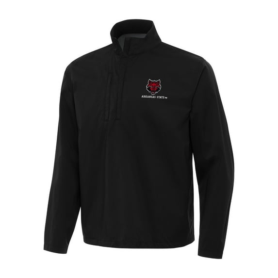 Men's Antigua Black Arkansas State Red Wolves Brisk Quarter-Zip Windbreaker