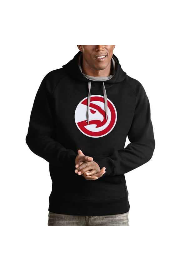 Men's Antigua Black Atlanta Hawks Logo Victory Pullover Hoodie
