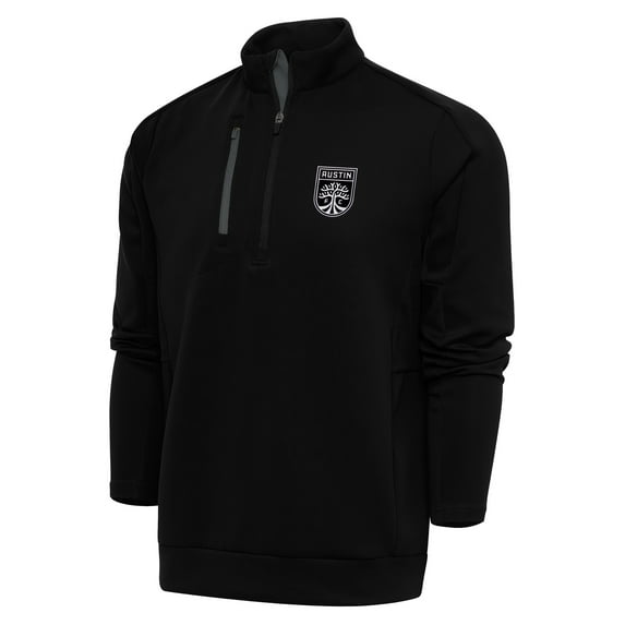 Men's Antigua Black Austin FC Brushed Metallic Logo Generation Quarter-Zip Pullover Top