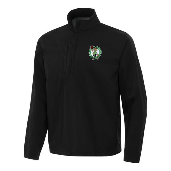 Men's Antigua Black Boston Celtics Brisk Quarter-Zip Windbreaker