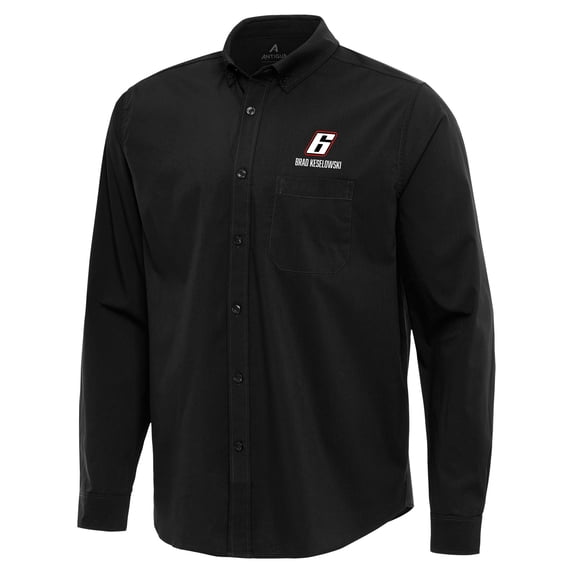 Men's Antigua Black Brad Keselowski Flight Woven Tri-Blend Long Sleeve Button-Down Shirt