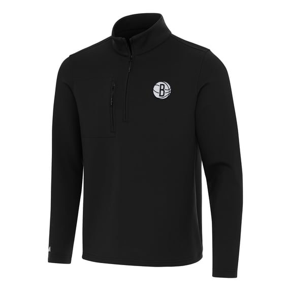 Men's Antigua Black Brooklyn Nets Insider Quarter-Zip Top