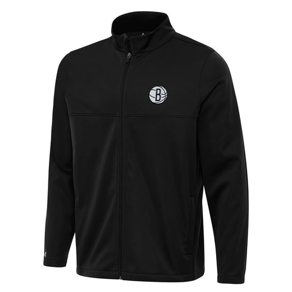 Men's Antigua Black Brooklyn Nets Links 2 Full-Zip Golf Jacket