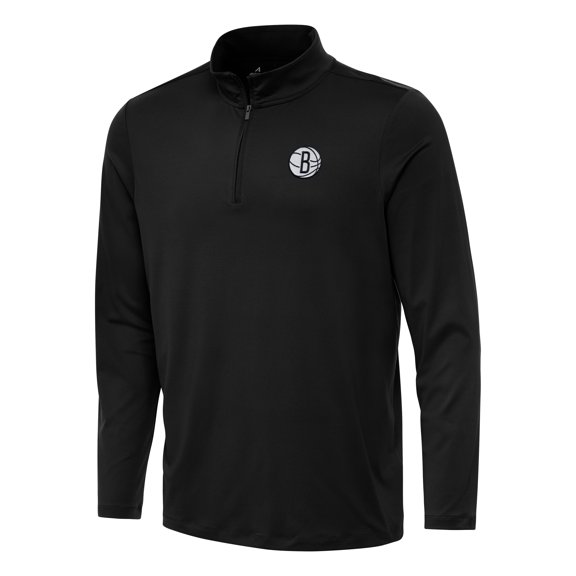 Men's Antigua Black Brooklyn Nets Reprocess Quarter-Zip Top
