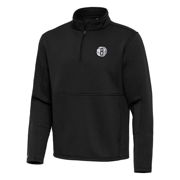 Men's Antigua Black Brooklyn Nets Twist Quarter-Zip Pullover Top