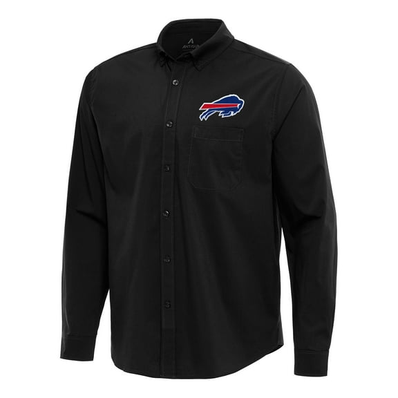 Men's Antigua Black Buffalo Bills Flight Woven Tri-Blend Long Sleeve Button-Down Shirt