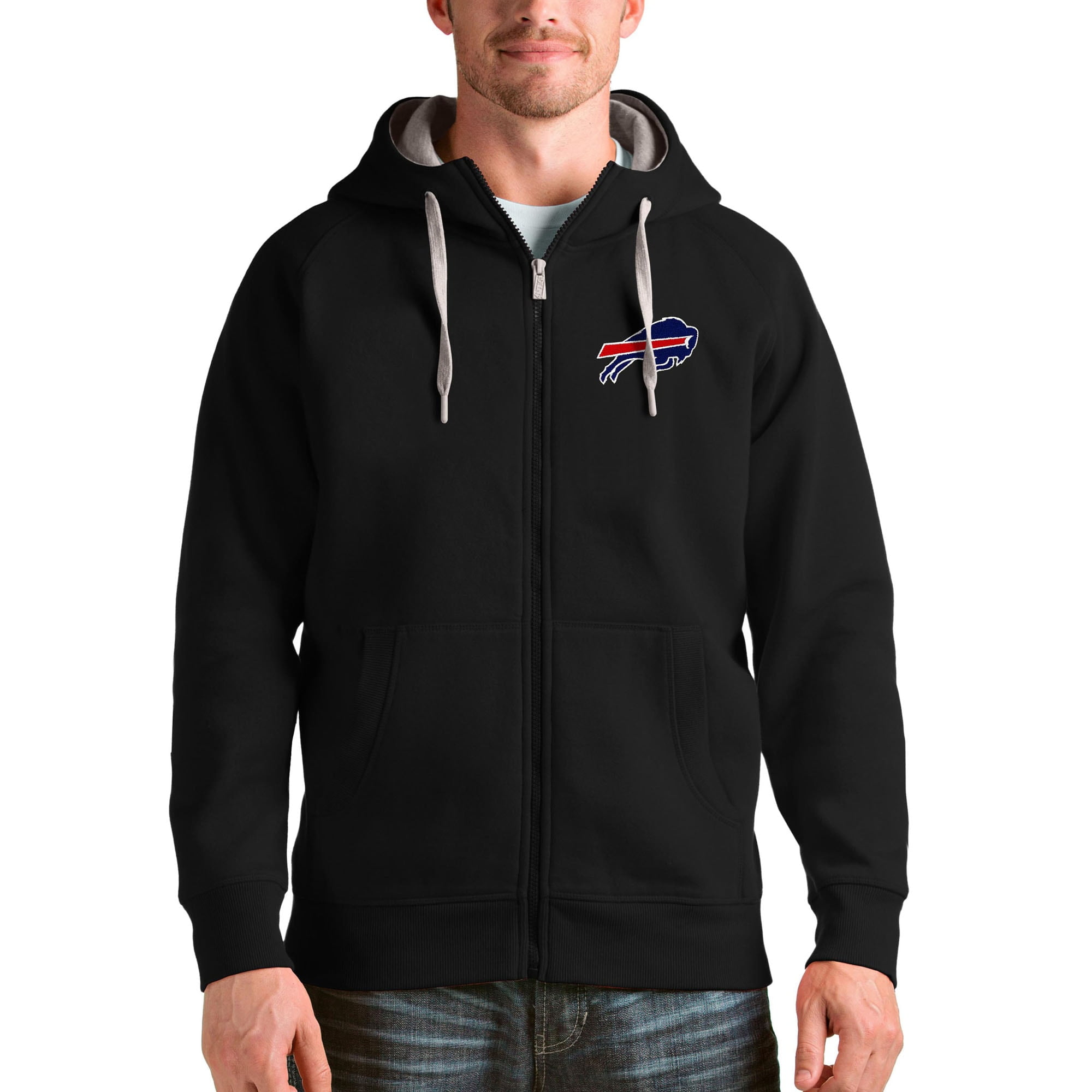 Men's Antigua Black Buffalo Bills Victory Full-Zip Hoodie