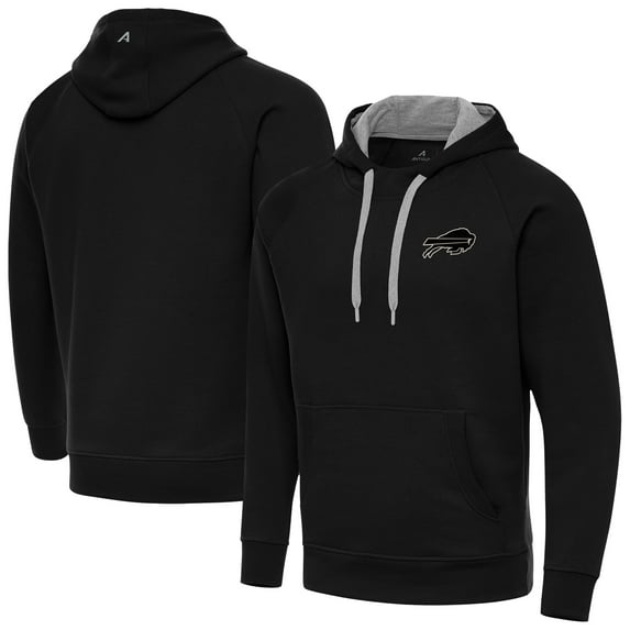 Men's Antigua Black Buffalo Bills Brushed Carbon Victory Pullover Hoodie