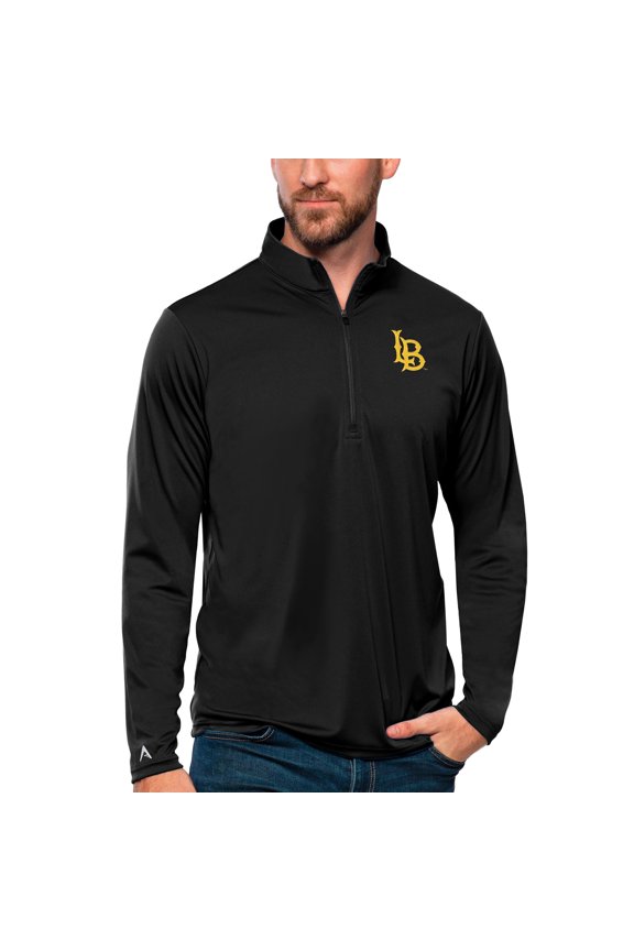 Men's Antigua Black Cal State Long Beach The Beach Tribute Quarter-Zip Top