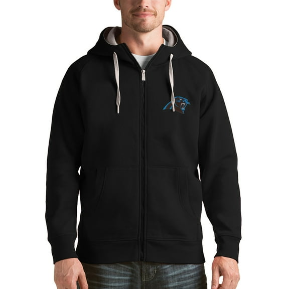 Men's Antigua Black Carolina Panthers Victory Full-Zip Hoodie