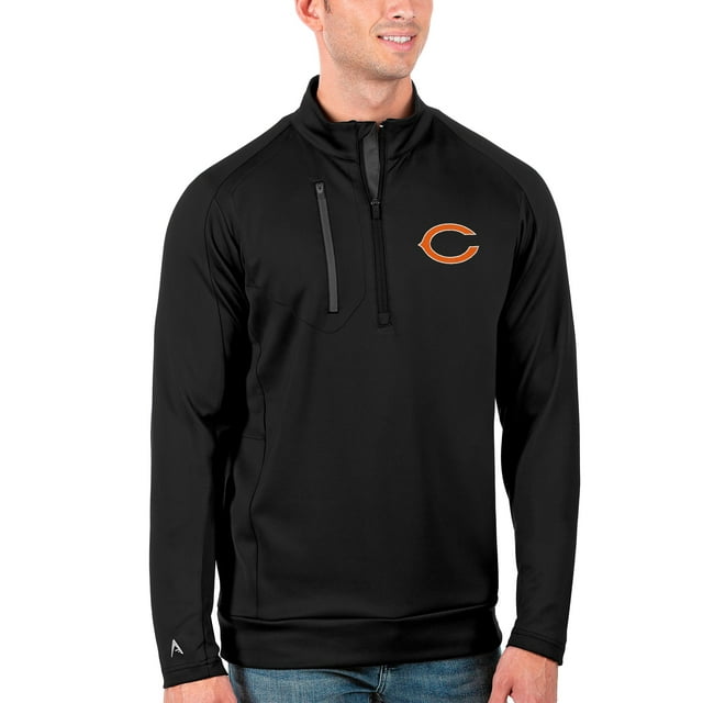 Men's Antigua Black/Charcoal Chicago Bears Primary Logo Generation Quarter-Zip Pullover Jacket