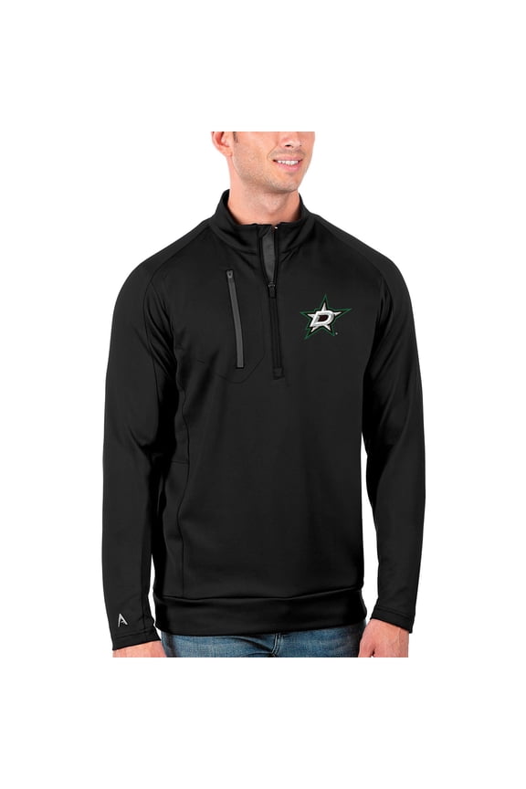 Men's Antigua Black/Charcoal Dallas Stars Generation Quarter-Zip Pullover Jacket