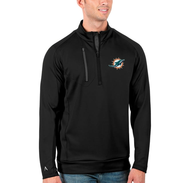 Men's Antigua Black/Charcoal Miami Dolphins Big & Tall Generation Quarter-Zip Pullover Jacket