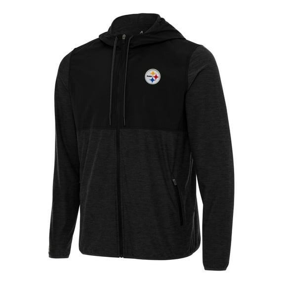 Men's Antigua Black/Charcoal Pittsburgh Steelers Sway Full-Zip Hoodie